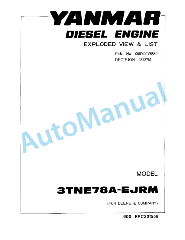 Yanmar 3TNE78A-EJRM Diesel Engine Parts Catalog