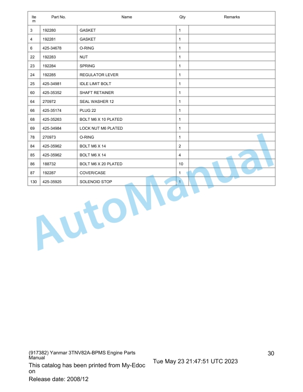Yanmar 3TNV82A-BPMS Engine Parts Catalog 917382 3 Yanmar 3TNV82A-BPMS Engine Parts Catalog 917382 - Image 3