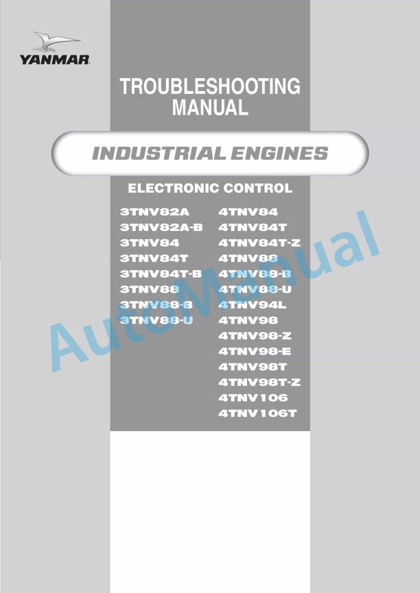 Yanmar 3TNV82A to 4TNV106T Electronic Control Troubleshooting Manual 0DTNV-G00600