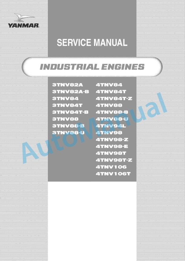Yanmar 3TNV82A to 4TNV106T Industrial Engine Service Manual 0BTNV-G00102