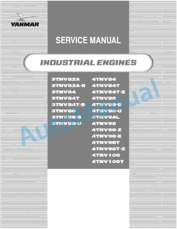 Yanmar 3TNV82A to 4TNV106T Industrial Engine Service Manual 0BTNV-U00102