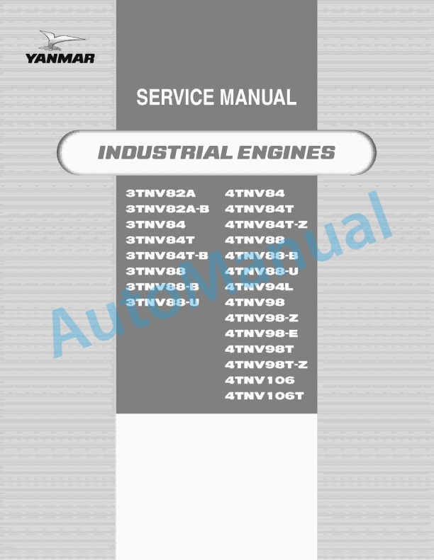 Yanmar 3TNV82A to 4TNV106T Industrial Engine Service Manual