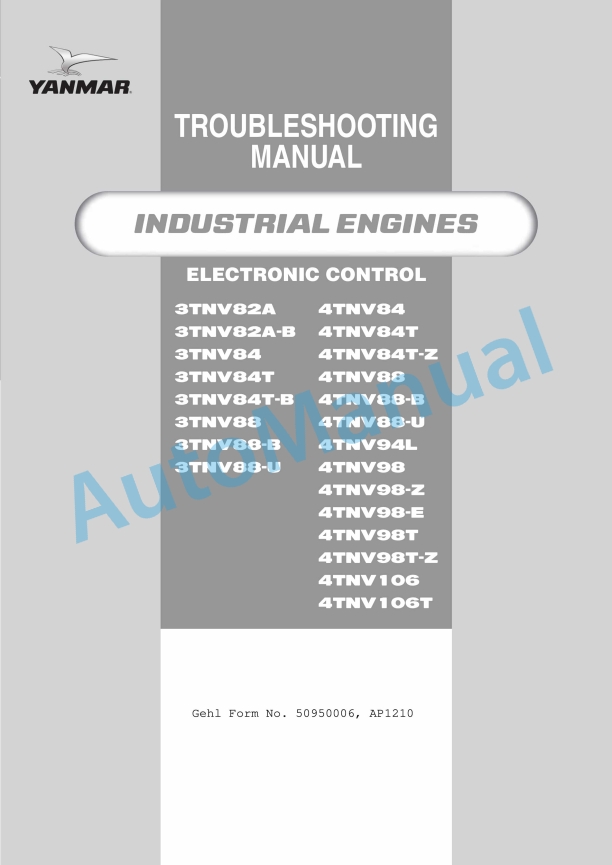 Yanmar 3TNV82A to 4TNV106T Industrial Engine Troubleshooting Manual
