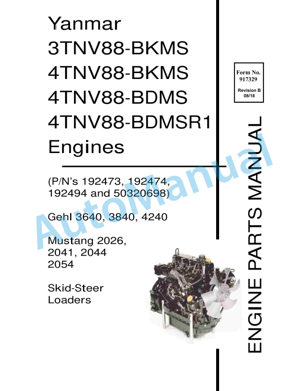 Yanmar 3TNV88-BKMS, 4TNV88-BKMS, 4TNV88-BDMS, 4TNV88-BDMSR1 Engines Parts Manual 1 Yanmar 3TNV88-BKMS, 4TNV88-BKMS, 4TNV88-BDMS, 4TNV88-BDMSR1 Engines Parts Manual
