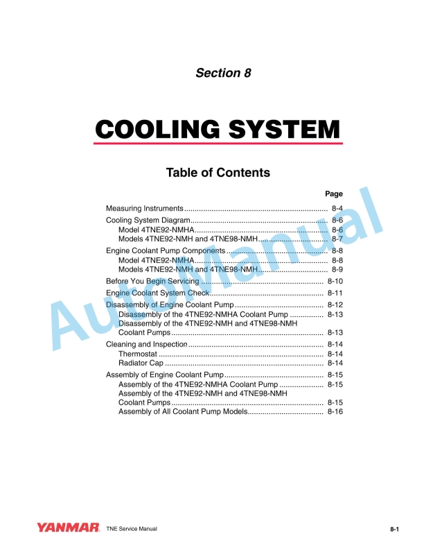 Yanmar 4TNE92-NMH, 4TNE92-NMHA, 4TNE98-NMH Service Manual 3 Yanmar 4TNE92-NMH, 4TNE92-NMHA, 4TNE98-NMH Service Manual - Image 3