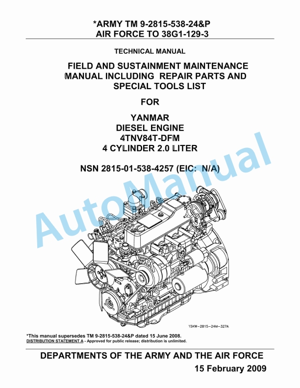 Yanmar 4TNV84T-DFM 4 Cylinder 2.0 Liter Technical Manual