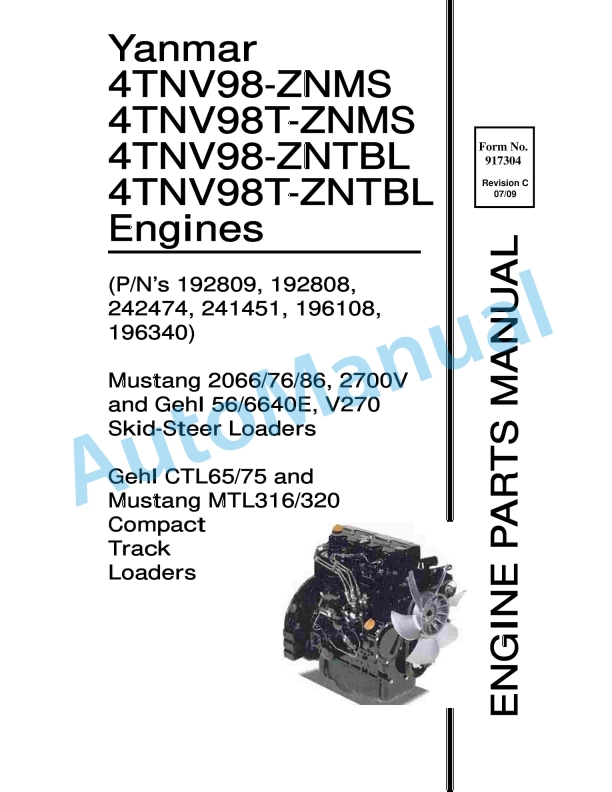 Yanmar 4TNV98-ZNMS, 4TNV98T-ZNMS, 4TNV98-ZNTBL, 4TNV98T-ZNTBL Engine Parts Manual 1 Yanmar 4TNV98-ZNMS, 4TNV98T-ZNMS, 4TNV98-ZNTBL, 4TNV98T-ZNTBL Engine Parts Manual