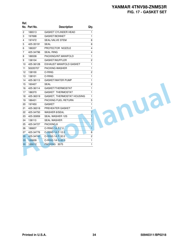 Yanmar 4TNV98-ZNMS3R Engine Parts Manual-5