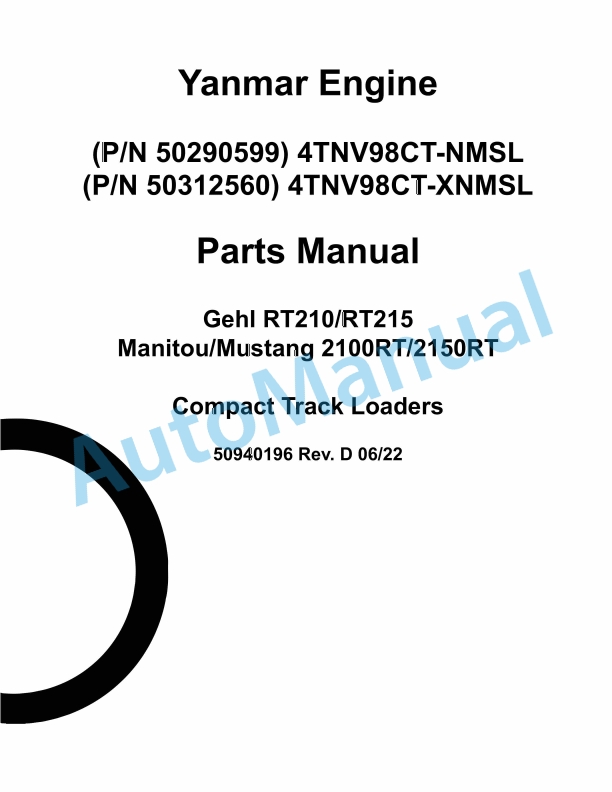 Yanmar 4TNV98CT-NMSL, 4TNV98CT-XNMSL Tier 4 Engine Parts Manual 1 Yanmar 4TNV98CT-NMSL, 4TNV98CT-XNMSL Tier 4 Engine Parts Manual