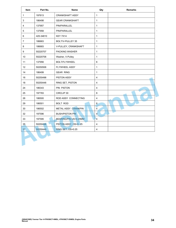 Yanmar 4TNV98CT-NMSL, 4TNV98CT-XNMSL Tier 4 Engine Parts Manual 2 Yanmar 4TNV98CT-NMSL, 4TNV98CT-XNMSL Tier 4 Engine Parts Manual - Image 2