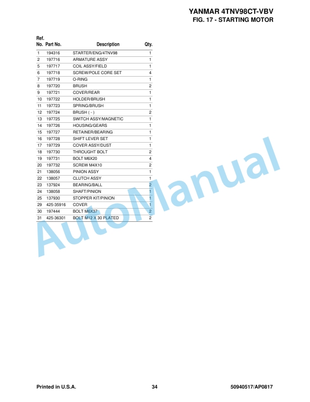 Yanmar 4TNV98CT-VBV Engine Parts Manual-3
