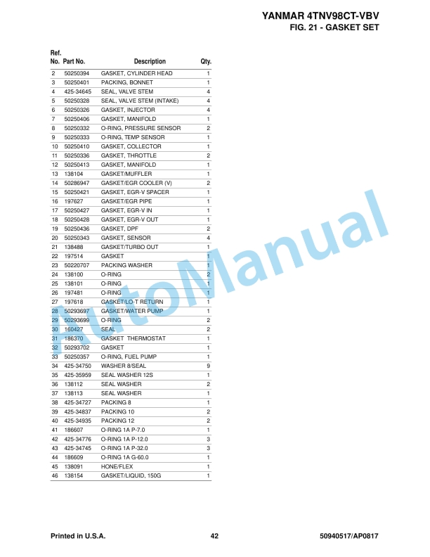 Yanmar 4TNV98CT-VBV Engine Parts Manual-5