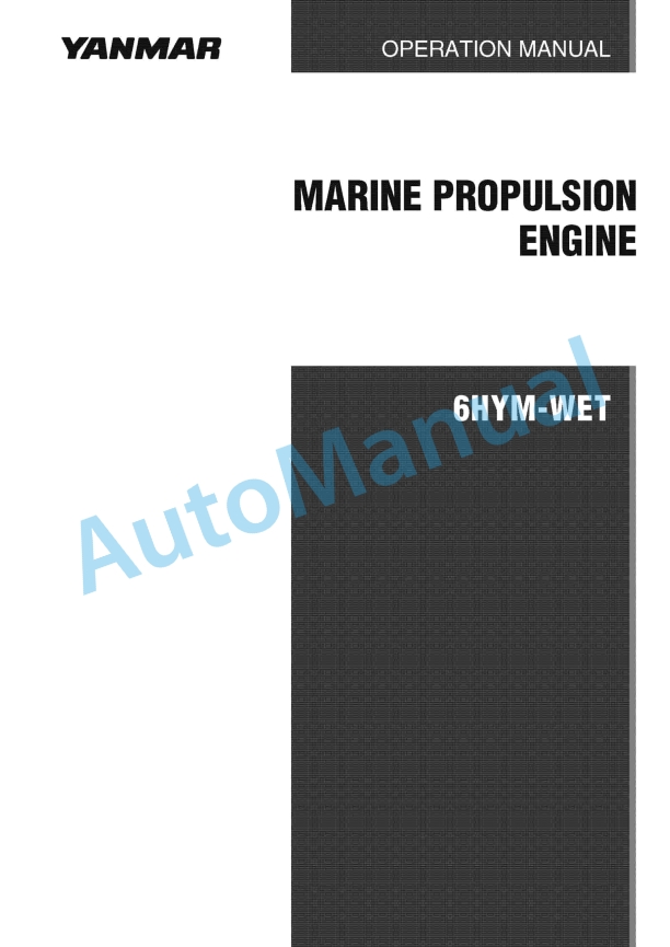 Yanmar 6HYM-WET Marine Propulsion Engine Operation Manual 0A6HY-G00200