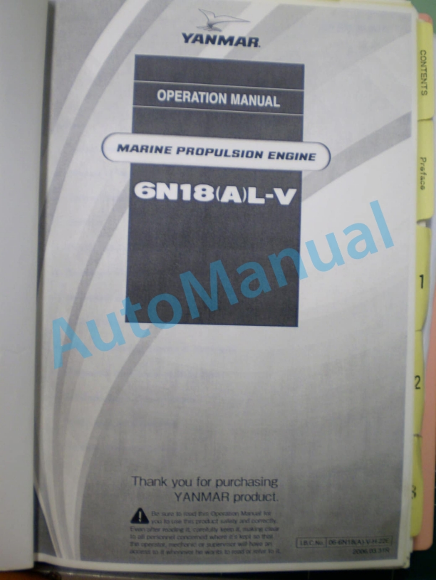 Yanmar 6N18(A)L-V Marine Propulsion Engine Operation Manual