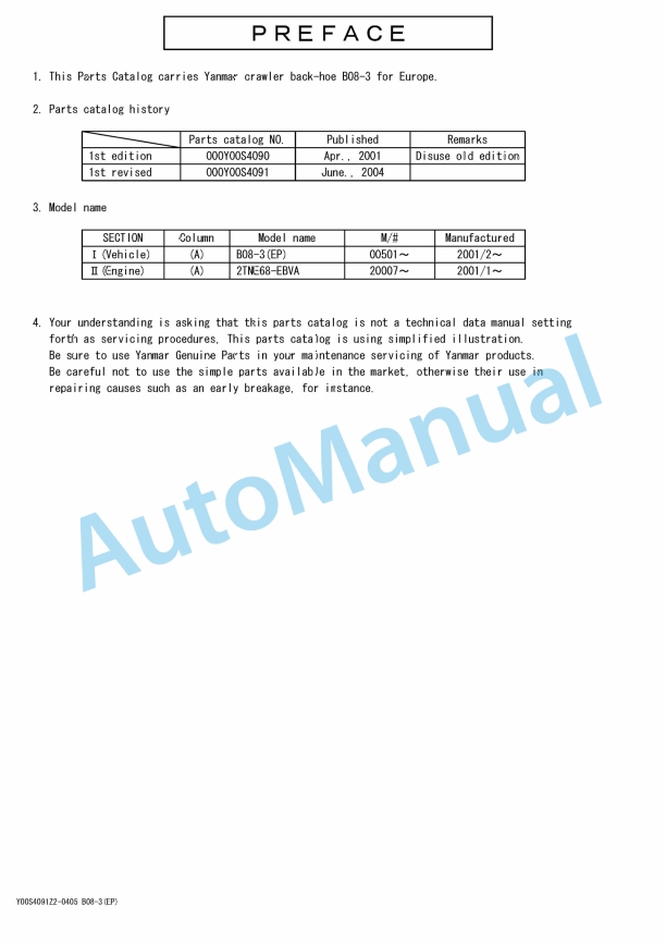 Yanmar B08-3 Crawler Backhoe For EU Parts Catalog 1 Yanmar B08-3 Crawler Backhoe For EU Parts Catalog