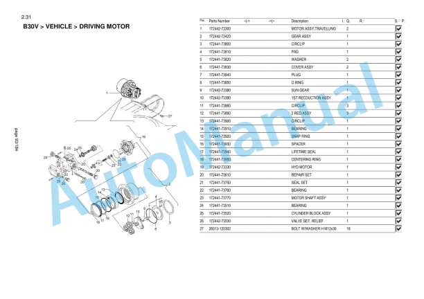 Yanmar B30V Mini Excavator Parts Catalog CP442ENMA00100-2