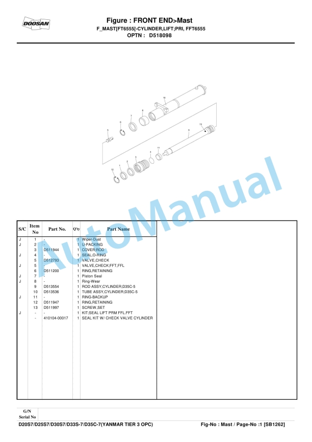 Yanmar D20S-7, D25S-7, D30S-7, D33S-7, D35C-7 Tier-3 Parts Book-2