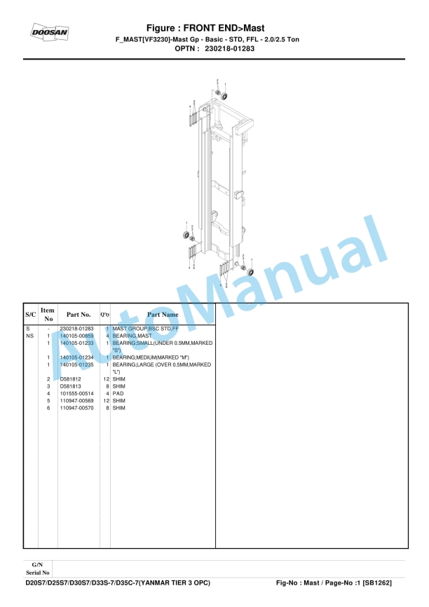 Yanmar D20S-7, D25S-7, D30S-7, D33S-7, D35C-7 Tier-3 Parts Book-3
