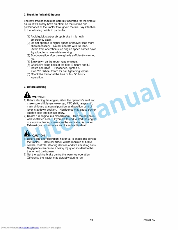 Yanmar EF393T Diesel Tractor Operator Manual-2