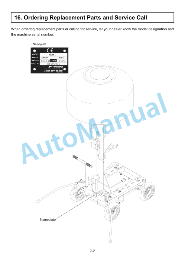 Yanmar ELB 44SC, ELB 114BC, ELB 144BW, ELB 144BS Lighting Tower Operation And Maintenance Manual 2 Yanmar ELB 44SC, ELB 114BC, ELB 144BW, ELB 144BS Lighting Tower Operation And Maintenance Manual - Image 2