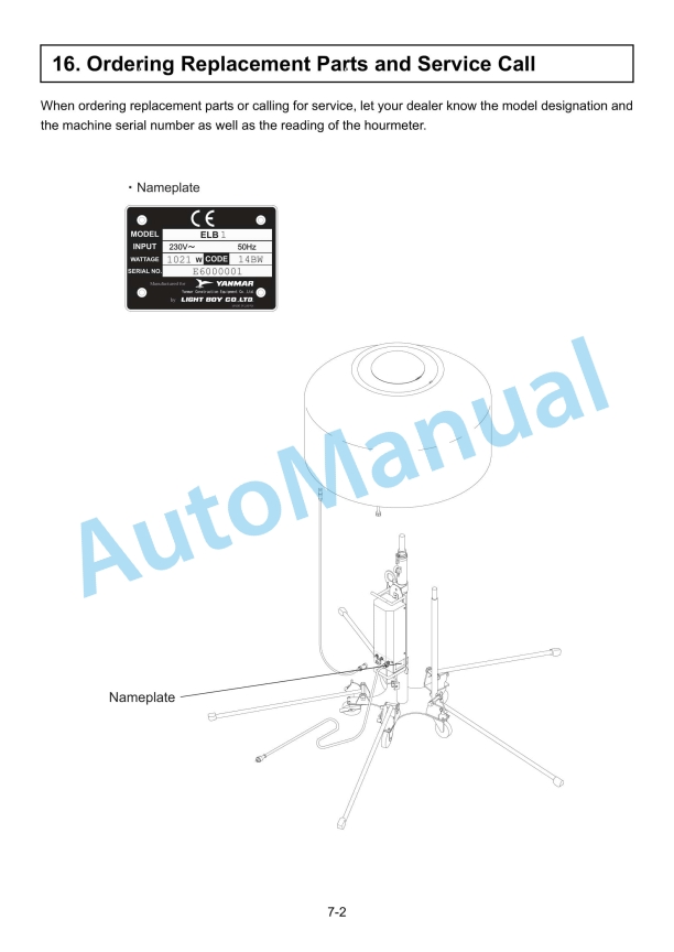 Yanmar ELB 44SC, ELB 114BC, ELB 144BW, ELB 144BS Lighting Tower Operation And Maintenance Manual 4 Yanmar ELB 44SC, ELB 114BC, ELB 144BW, ELB 144BS Lighting Tower Operation And Maintenance Manual - Image 4