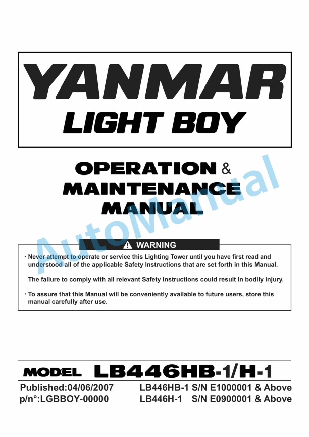 Yanmar LB446HB-1, LB446H-1 Light Boy Operation And Maintenance Manual