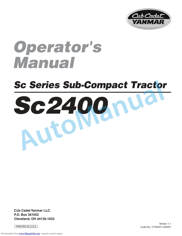 Yanmar SC2400 SC Series Sub-Compact Tractor Operator Manual