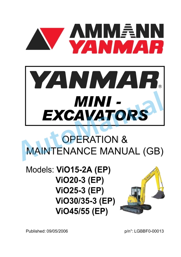 Yanmar ViO15-2A (EP) to ViO55 (EP) Operation And Maintenance Manual