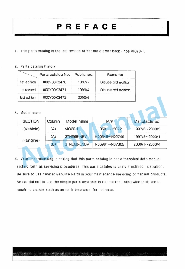 Yanmar ViO20-1 Crawler Backhoe Parts Catalog Y00K3472 1 Yanmar ViO20-1 Crawler Backhoe Parts Catalog Y00K3472