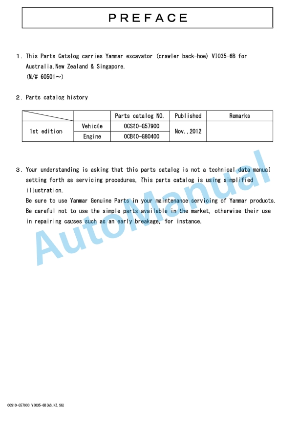 Yanmar ViO35-6B Excavator Parts Catalog 1 Yanmar ViO35-6B Excavator Parts Catalog