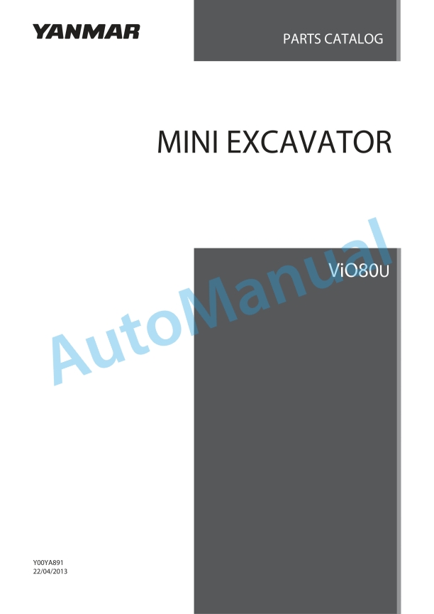 Yanmar ViO80U Mini Excavator Parts Catalog
