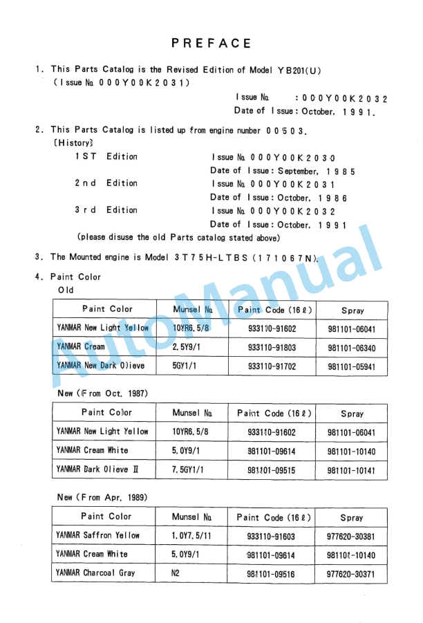 Yanmar YB201(U) Excavator Parts Catalog Y00K2032