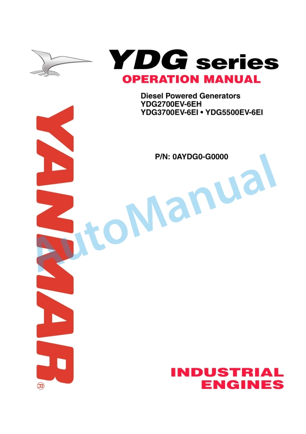Yanmar YDG2700EV-6EH to YDG5500EV-6EI Diesel Powered Generator Operation Manual
