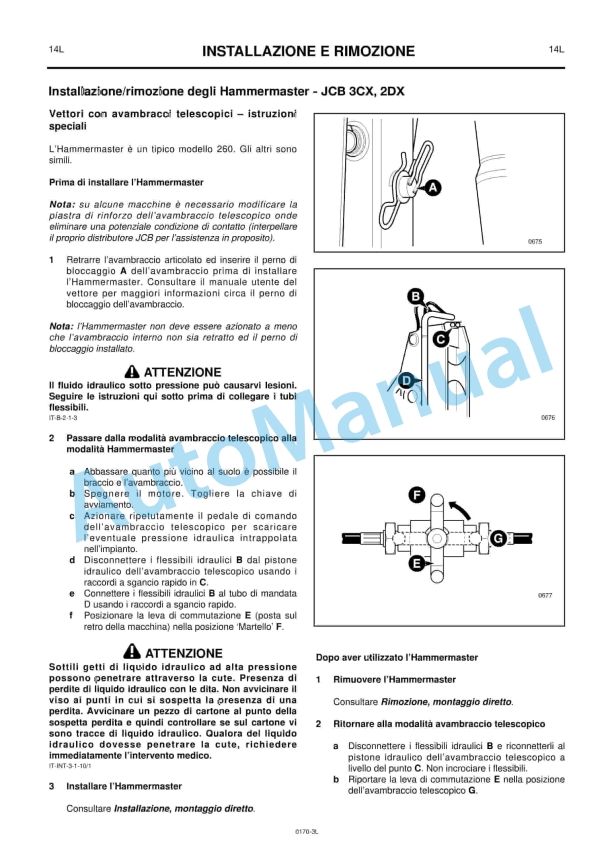 Alternative view of JCB 160, 260, 360, 550, 850 Hammermaster Operator Manual