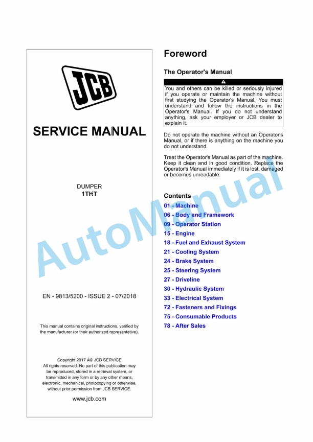 JCB 1THT Dumper Service Manual 9813-5200