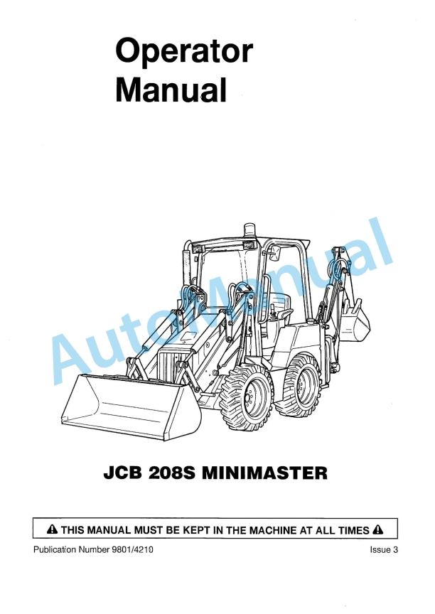JCB 208S Minimaster Operator Manual 9801-4210