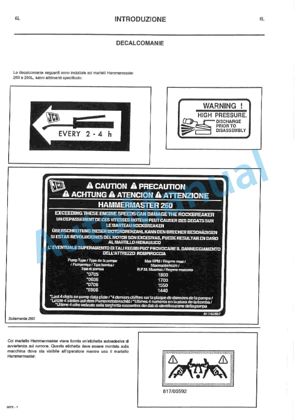 JCB 260, 260L Hammermaster Owners Manual 9801-0075 5 JCB 260, 260L Hammermaster Owners Manual 9801-0075-5