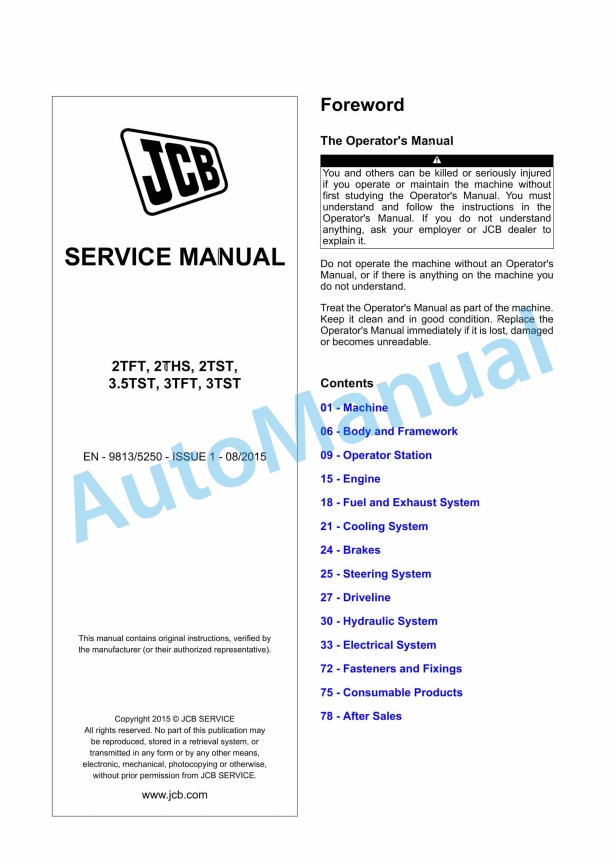 JCB 2TFT, 2THS, 2TST, 3.5TST, 3TFT, 3TST Service Manual 9813-5250