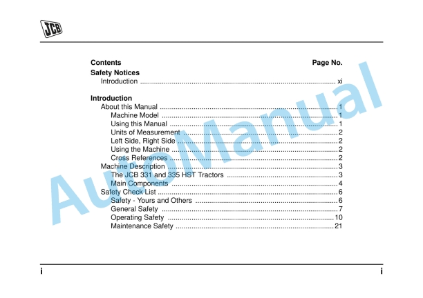 JCB 331 HST, 335 HST Tractor Operator Manual 9811-0220