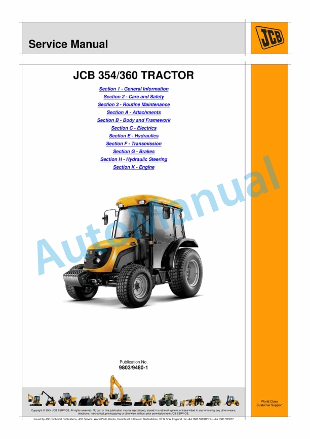 JCB 354, 360 Tractor Service Manual 9803-9480 1 JCB 354, 360 Tractor Service Manual 9803-9480