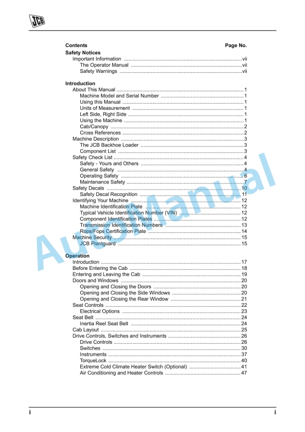 JCB 3CX, 4CX Backhoe Loader Operator Manual 9801-9220 1 JCB 3CX, 4CX Backhoe Loader Operator Manual 9801-9220