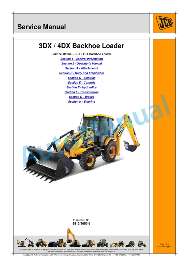 JCB 3DX, 4DX Backhoe Loader Service Manual 9813-2050