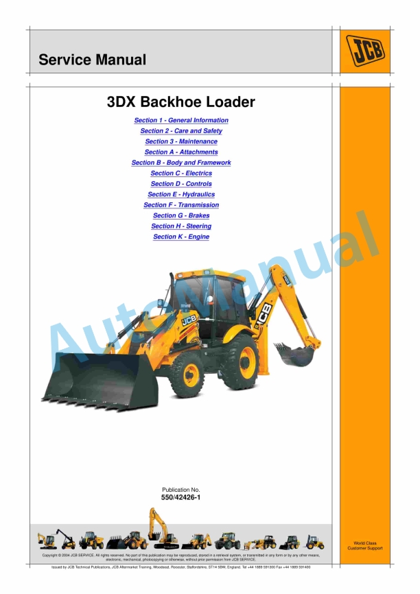 JCB 3DX Backhoe Loader Service Manual 550-42426-1