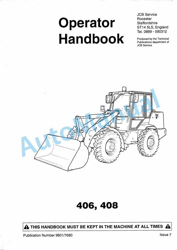 JCB 406, 408 Operator Handbook 9801-7680