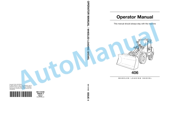 JCB 406 Wheeled Loading Shovel Operator Manual 9811-0180