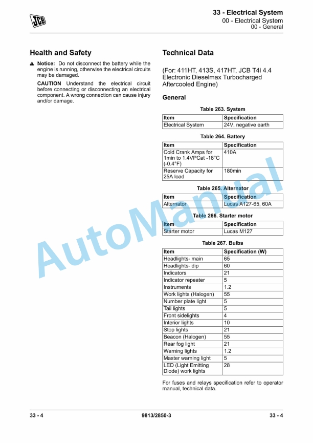 JCB 411HT, 413S, 417HT Service Manual 9813-2850 4 JCB 411HT, 413S, 417HT Service Manual 9813-2850 - Image 4