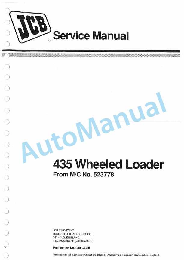 JCB 435 Wheeled Loader Service Manual 9803-4300