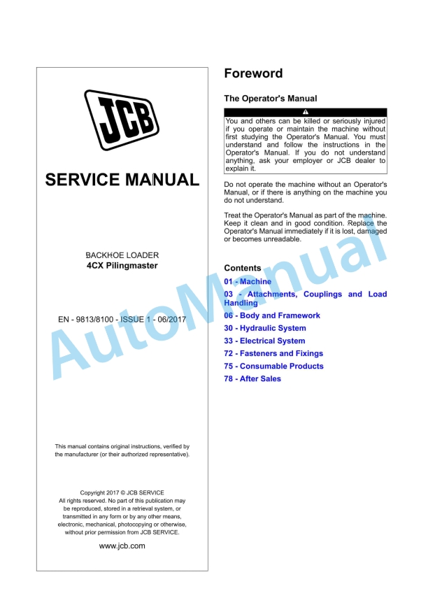 JCB 4CX Pilingmaster Service Manual 9813-8100