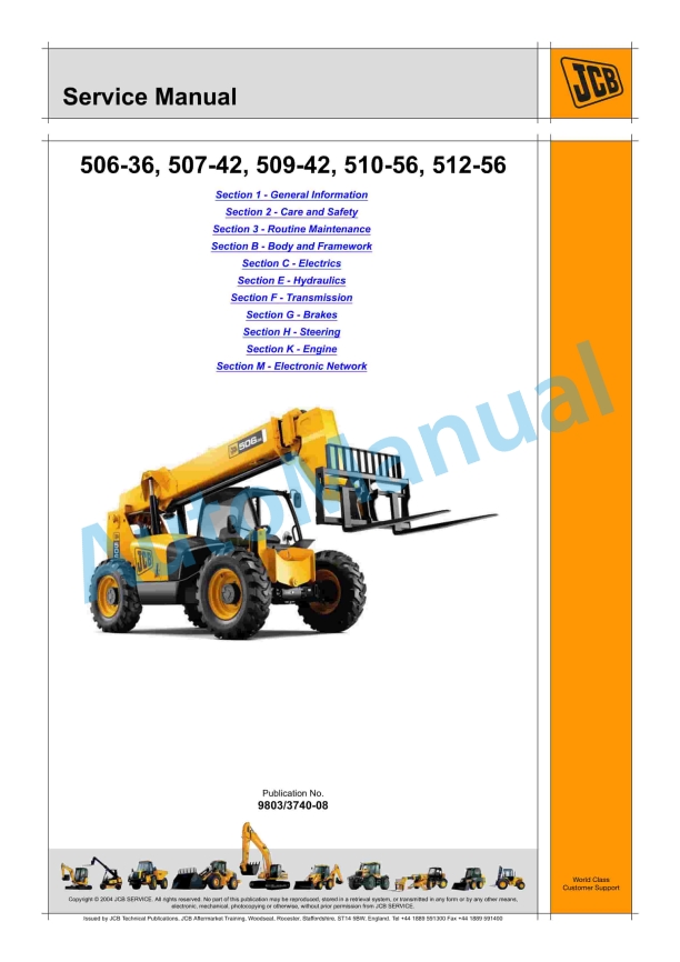 JCB 506-36, 507-42, 509-42, 510-56, 512-56 Service Manual 9803-3740-08