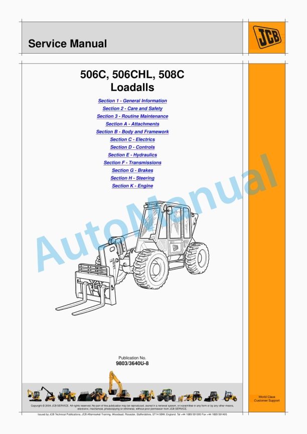 JCB 506C, 506CHL, 508C Loadalls Service Manual 9803-3640U-8